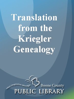 cover image of Translation from the Kriegler Genealogy